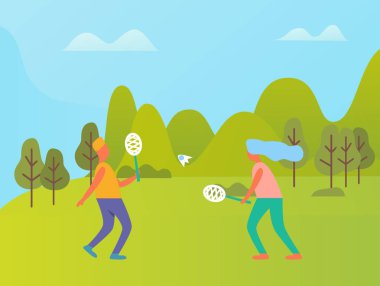 Badminton Açık, Doğa Vektör Playing İnsanlar