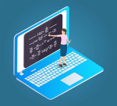 Online Eğitim Karikatür İzole Vektör Amblemi