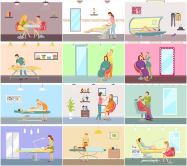 Beden şal ve bronzlaşma Güneş salonunda vektör ayarla