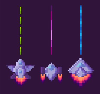 Lazerler Silah ile Uzay Piksel Oyunu Spaceship