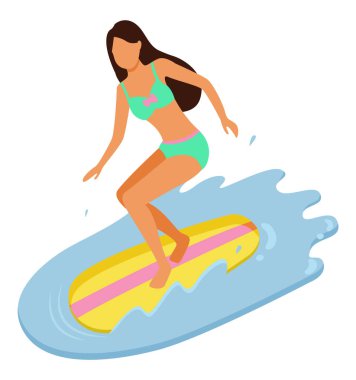 Genç Kız Yüzme Takımı Giyen Sörf Vektör