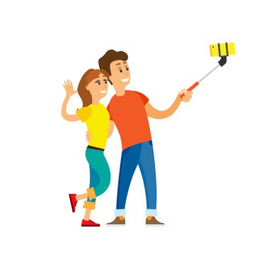 Selfie Çekenler, Çift ve Akıllı Telefon Vektörü