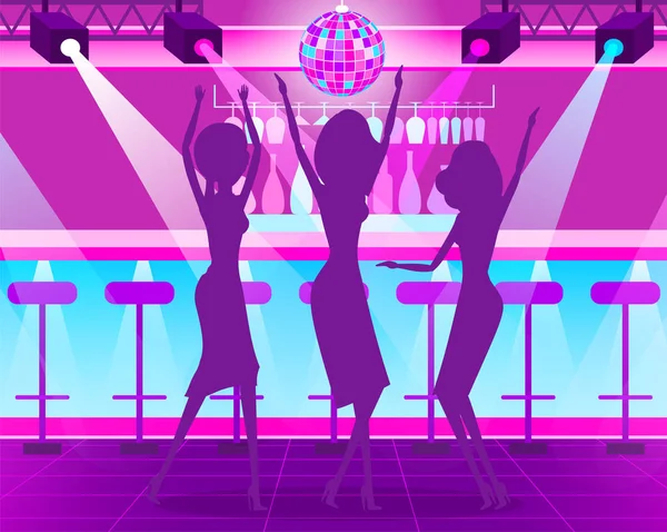 Hen-Party in Night Club, Bachelorette Event Vector — Stock Vector