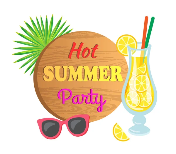 Коктейль с лимоном и солнцезащитные очки, вектор летних вечеринок — стоковый вектор