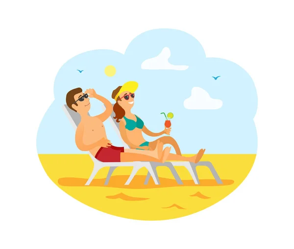 Utazó emberek, férfi és nő a Resort Beach-en — Stock Vector