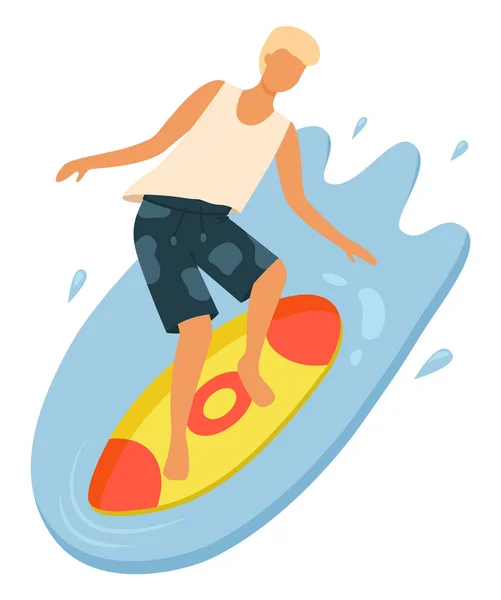 Boy Wearing T-shirt and Shorts Surfing Vector — Stock Vector