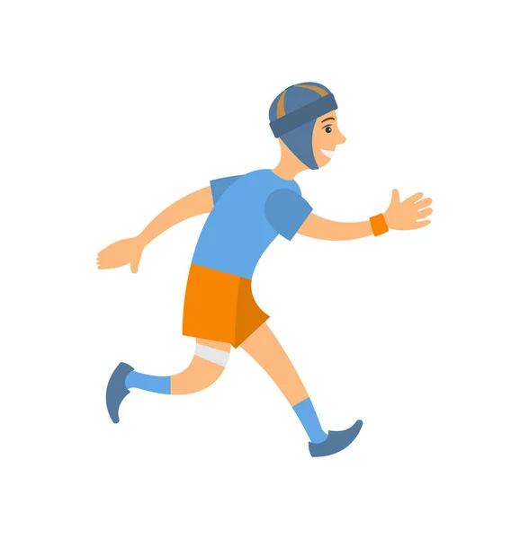 Man in blauw T-shirt shorts en sokken lopen marathon — Stockvector