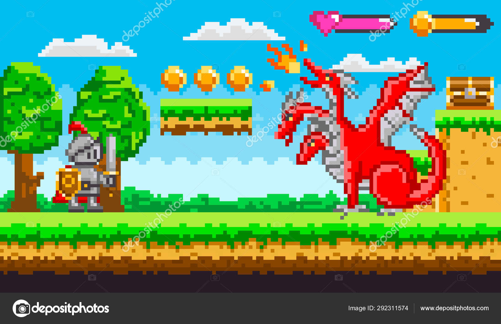 Um jogo de luta nível de jogos de computador retrô pixel art cena