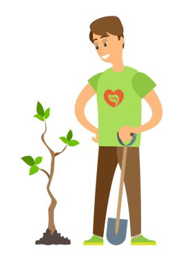 Gönüllü Tohumlama Tesisi, Man Holding Kürek Vektör