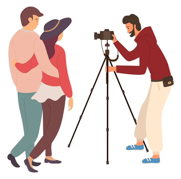 Photosession-ból pár, ember lövés video fénykép — Stock Vector