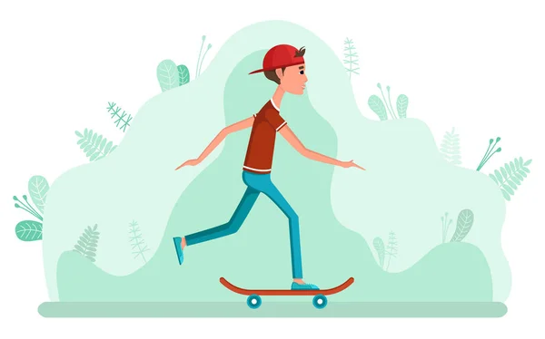 Teenager auf Skateboard, urbanem Hobby, Brettvektor — Stockvektor