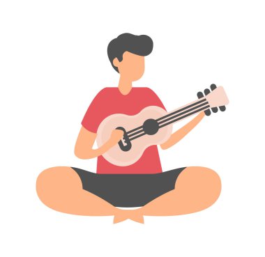 Erkek Katta Oturan ve Gitar İzole Oynamak