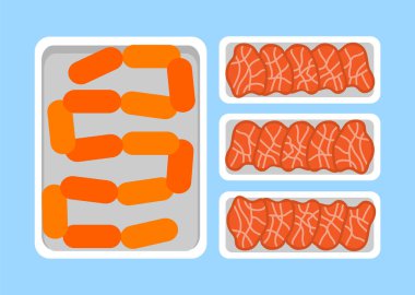 Etli biftek taze organik ürünler içinde plastik tepsi