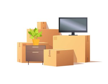 Move In Relocation, Furniture and Boxes Vector clipart