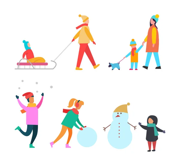 Actividades de Invierno Personas y Familia Set Vector — Vector de stock