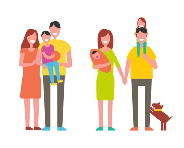 Ensemble de familles heureuses, icône vectorielle dans le style de bande dessinée — Image vectorielle