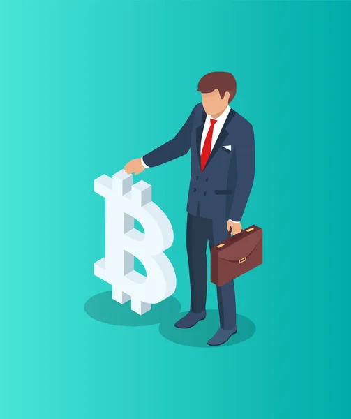 Бизнесмен с Bitcoin Sign Vector Illustration — стоковый вектор