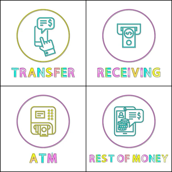Ensemble d'icônes de transfert d'argent et de réception de fonds — Image vectorielle