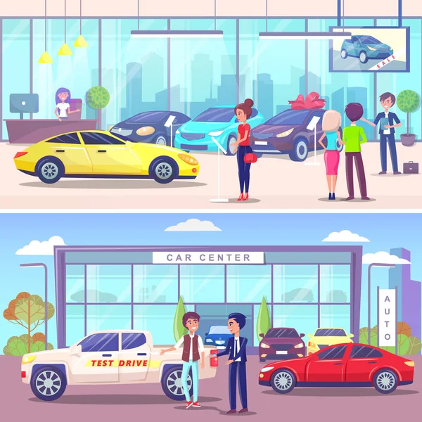 Car Center Buyer and Manager, Vehicle Showroom — Stock Vector