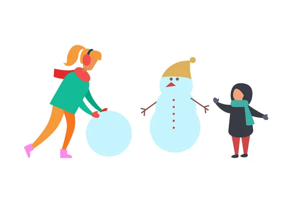 Зимние праздники и весёлые семейные игры — стоковый вектор