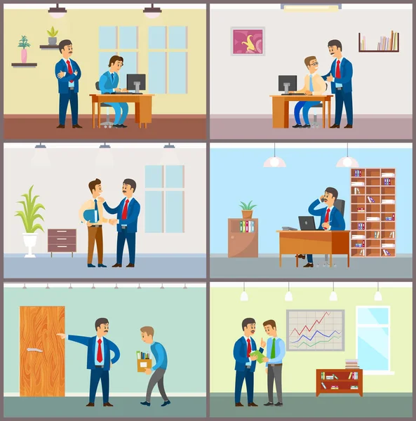 Boss felügyelete új munkavállalók Job, üzletember — Stock Vector