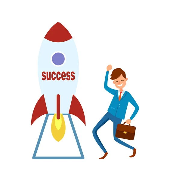 创业成功， 商人， 公文包， 火箭 — 图库矢量图片