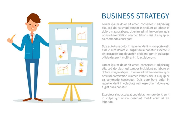 Плакат бизнес-стратегии, бизнесмен на семинаре — стоковый вектор