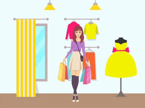 Female Shopaholic Bags Walking from Store Vector Royalty Free Stock Vectors
