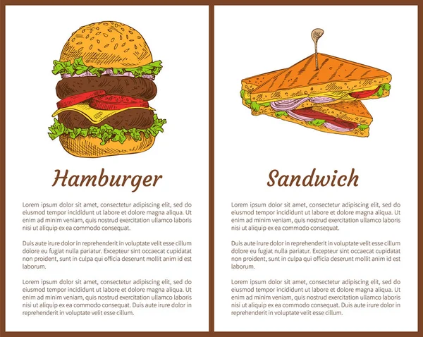 Χάμπουργκερ και σάντουιτς που εικονογράφηση διάνυσμα — Διανυσματικό Αρχείο