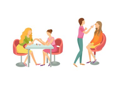 Spa Salon Manikür ve Visage Makyaj Seti Vektör