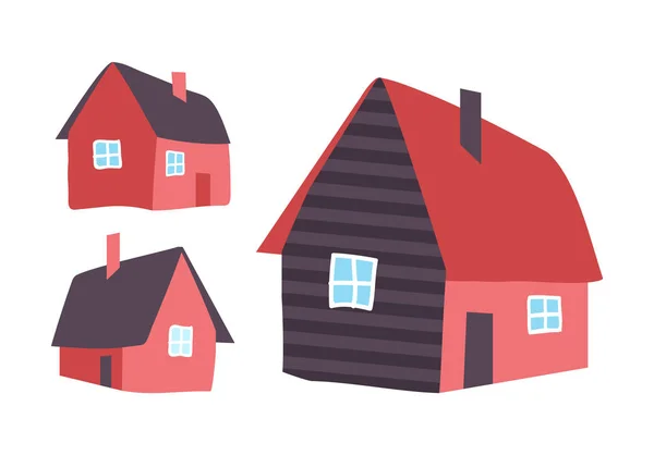 Maisons en bois, maisons isolées Icônes vecteur — Image vectorielle