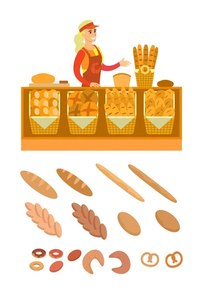Supermarkt Verkäufer von Brot und Bäckerei Vektor — Stockvektor