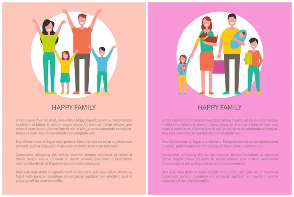 Familia feliz pasar tiempo juntos Carteles con texto — Vector de stock