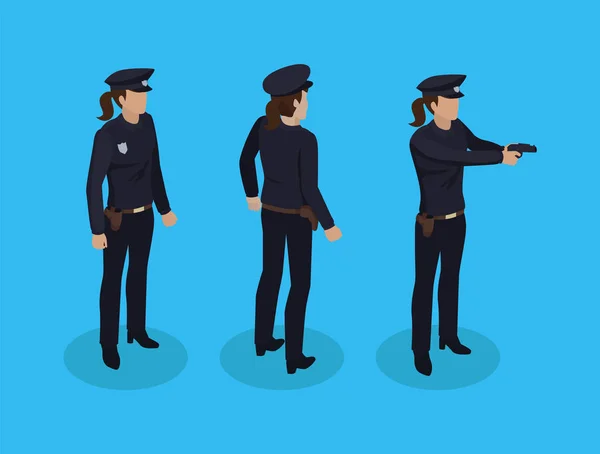 Policewoman Cop Icons Set Vector Illustration — Stock Vector