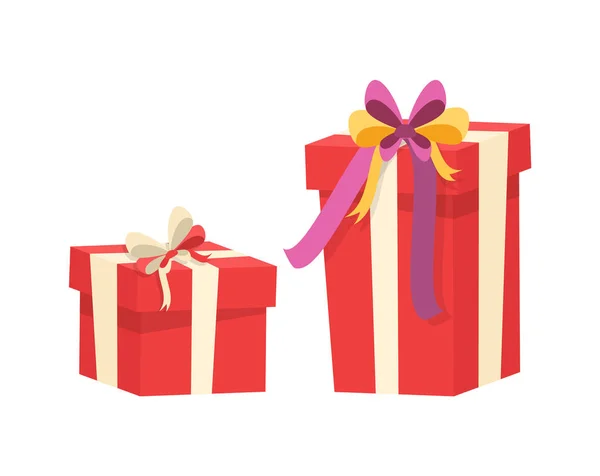 Caixas com presentes decorados por fita de seda Bow Top — Vetor de Stock
