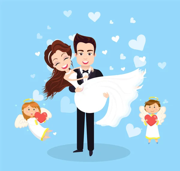 Wedding Postcard, Groom and Bride, Couple Vector — Stock Vector