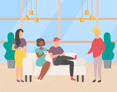 Ofiste Kahve Molası, Rahatlatıcı İnsanlar Vektör