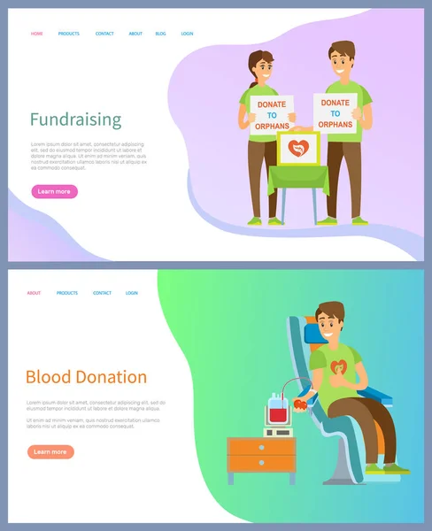 Fundraising i krew Darowizna wolontariusze praca — Wektor stockowy