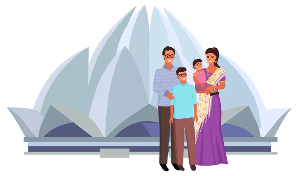 莲花寺， 印度家庭， 萨里服装矢量 — 图库矢量图片