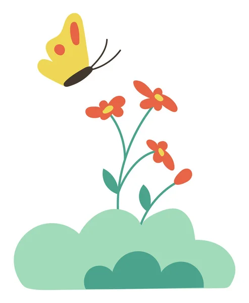 Vlinder op bloemen geïsoleerd cartoon Bud vector — Stockvector
