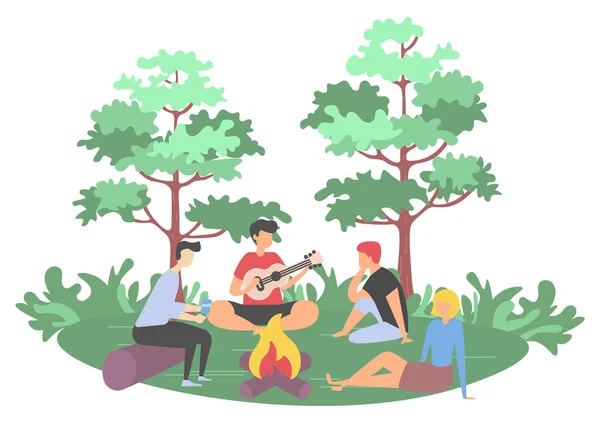 Mensen vrije tijd in bos, picknick en vriend vector — Stockvector