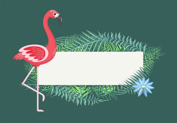 Flamingo różowy ptak z egzotycznymi liści pusty banner — Wektor stockowy