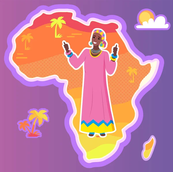 Afrika kaart en Afrikaanse vrouw, etnische oorsprong vector — Stockvector