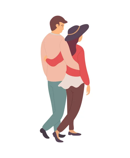 Relación Feliz, Abrazando a la Mujer Hombre en Casual — Vector de stock