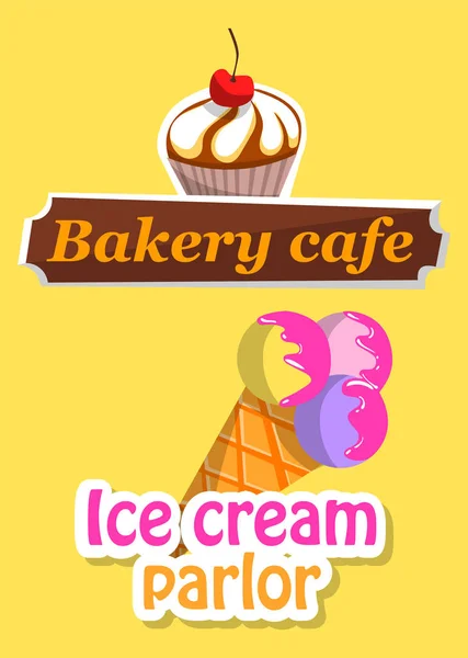Είδη παγωτού και επιδόρπιο, γλυκό λογότυπο διάνυσμα — Διανυσματικό Αρχείο