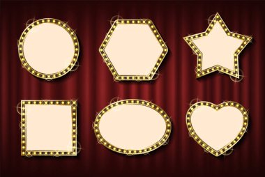 Retro Stil Altın Ampul Çerçeveler ve Afişler