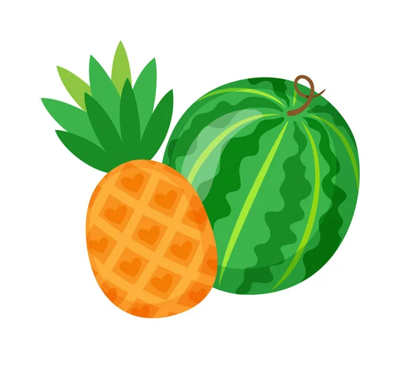 Melancia e abacaxi, Melão de frutas exóticas — Vetor de Stock