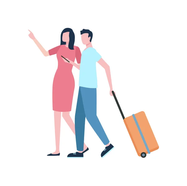Reizen geïsoleerd paar met bagage of koffer — Stockvector