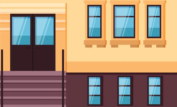 Hausfassade, Eingangstür und Fenstervektor — Stockvektor