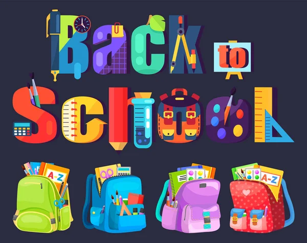 Sac à dos scolaire coloré Retour à l'école — Image vectorielle